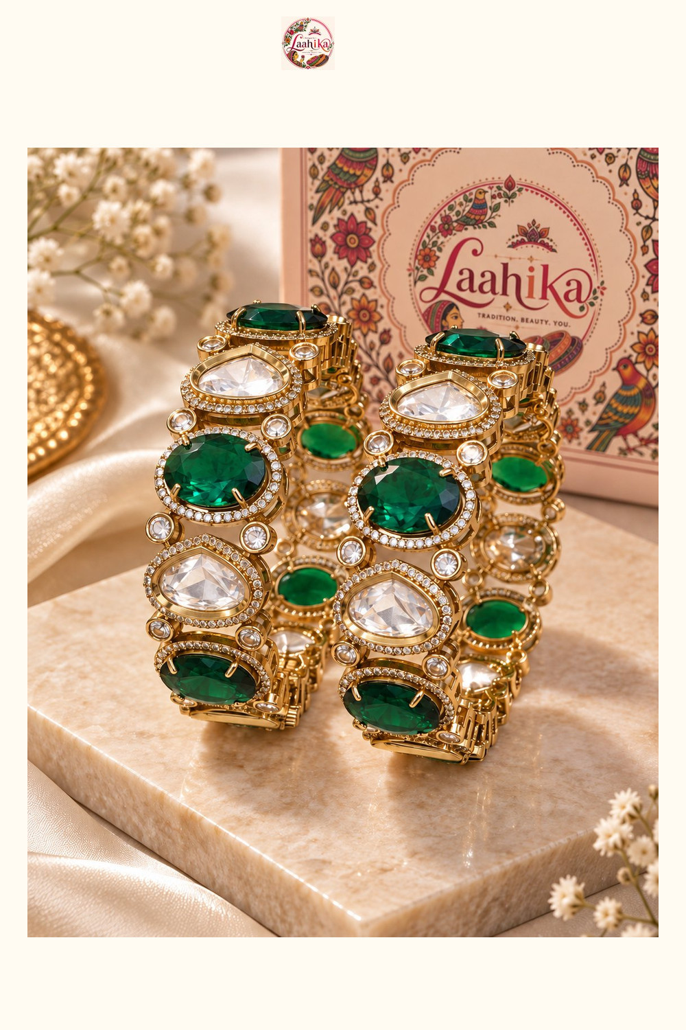 Emerald Gold Bracelets | Bangles | Laahika