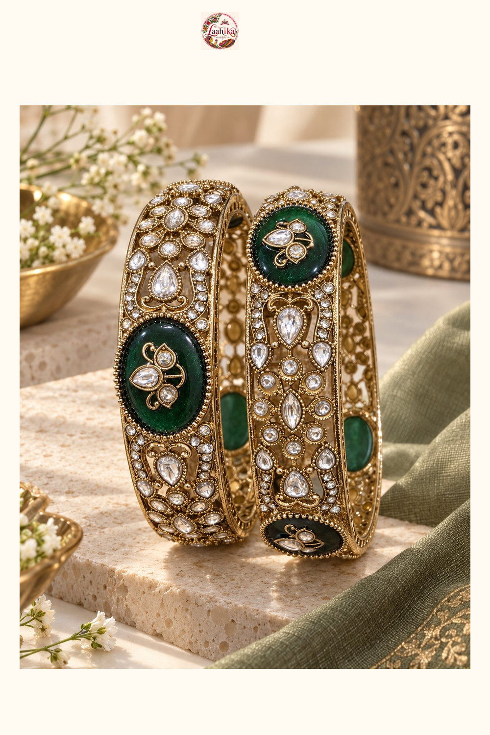 Noor Emerald Heritage Bangle | Bangles | Laahika